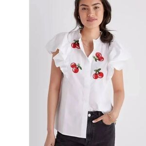 Dhruv Kapoor White Cherry Embellished Flutter sleeve top